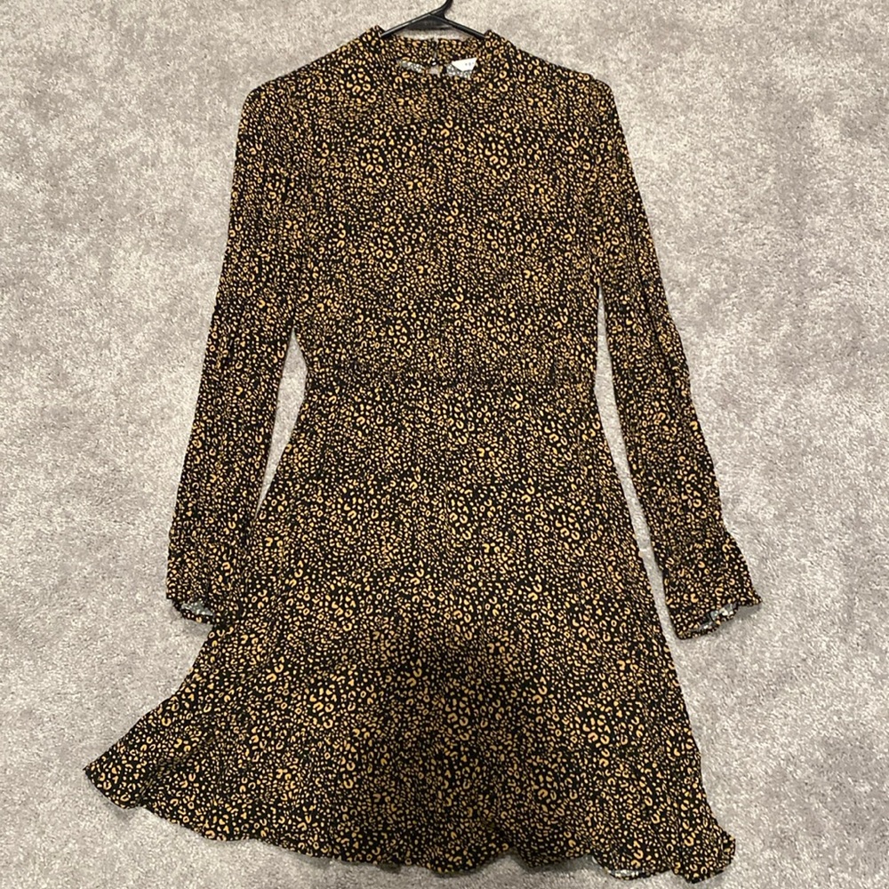 Popsugar Animal Print Long Sleeve Mock Neck Mini Dress in XS